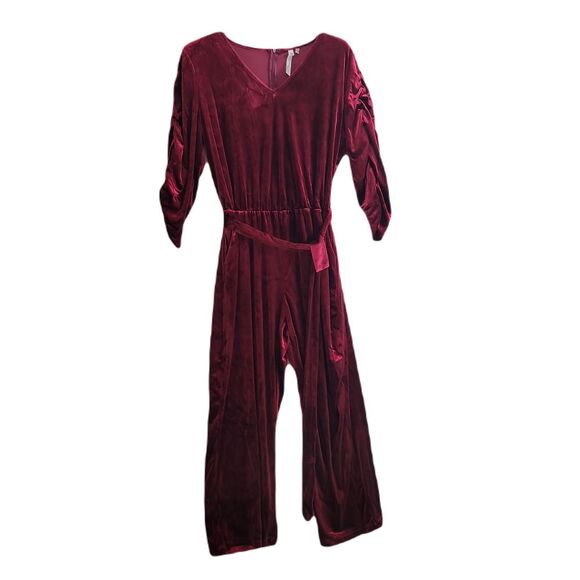 NY Collection Red Crushed Velvet Jumpsuit‎ Womens 2XP Petite Plus Size - Picture 1 of 6